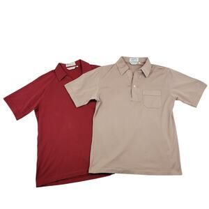 Vintage 80s Sansabelt Golf Men's Polo Shirt Bundle Sz Medium Red & Tan EUC